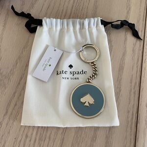 Kate Spade Enamel Spade Keychain Purse Charm in Seaside Blue and gold